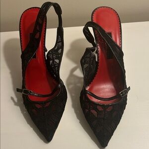 Carolina Herrera Black Lace Slingback Heels